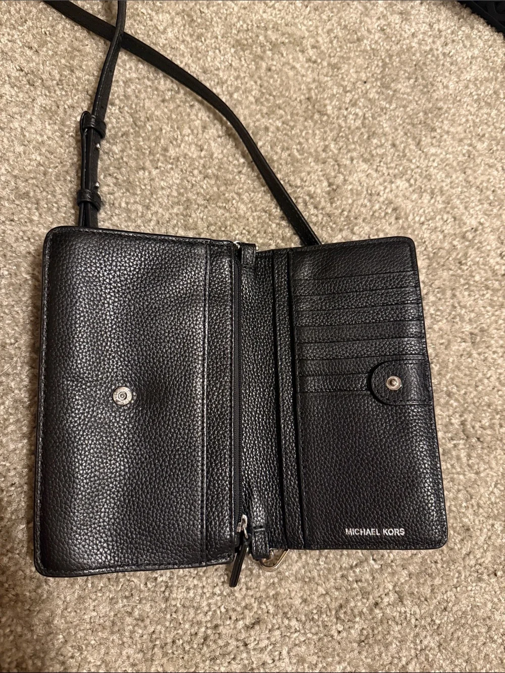 Michael Kors Black Pebbled Leather Flap Crossbody with Gold MK